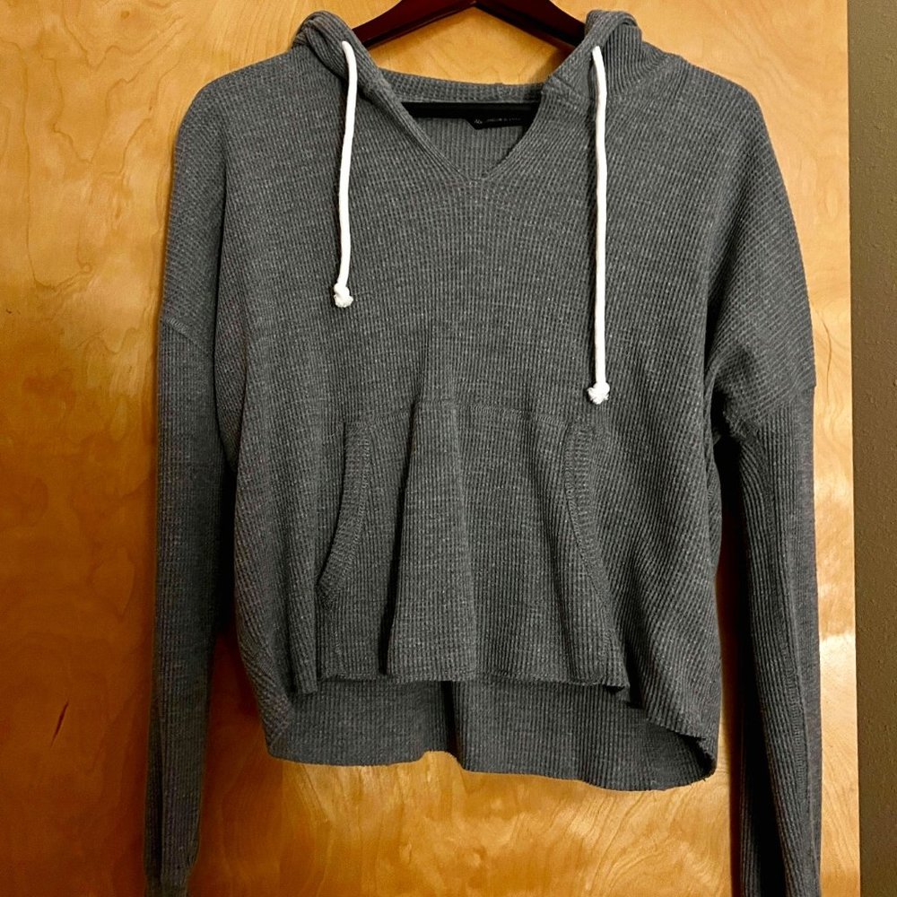 Abercrombie & Fitch Women's S Cutoff Thermal Waffle Hoodie Grey